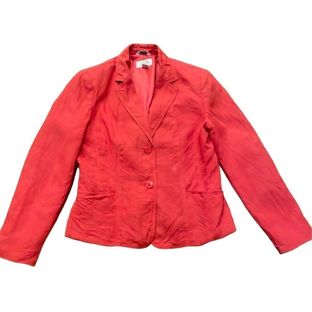 Talbots 100% Linen Red Collared Blazer Size 8 - image 1